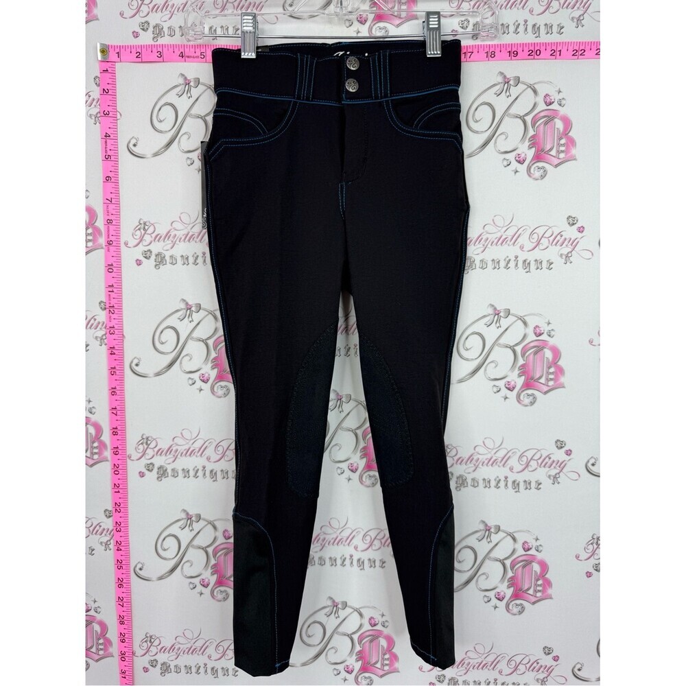 ELATION platinum Brooklyn CID Girls' Black Riding Leggings Blue Stitch Detail